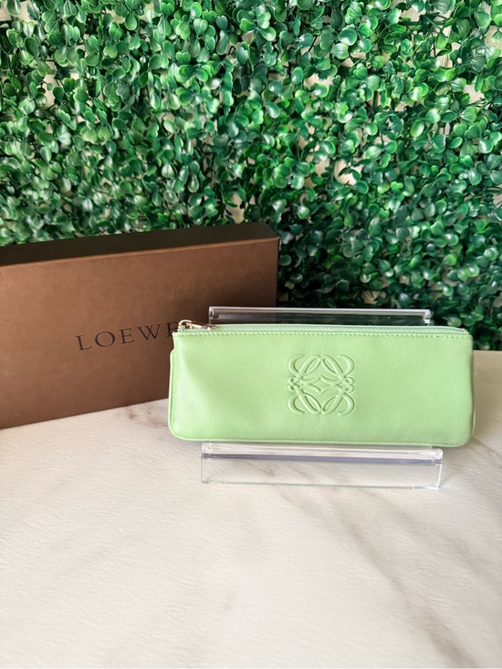 Loewe Handbags - LOEWE Green Leather Anagram Zip Pouch